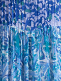 Cobalt/Turquoise Floral Wave Tiered Dress with Balloon Sleeves and Pintuck Panel
