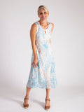 Sand/Sky Tropical Dawn Print Sleeveless Burnout Dress