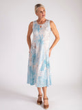 Sand/Sky Tropical Dawn Print Sleeveless Burnout Dress