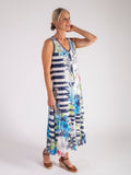 Navy/Multi Floral Garland Nautical Striped Sleeveless Burnout Dress