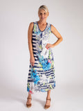 Navy/Multi Floral Garland Nautical Striped Sleeveless Burnout Dress