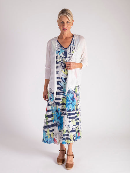 Navy/Multi Floral Garland Nautical Striped Sleeveless Burnout Dress