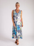 Navy/Multi Floral Garland Nautical Striped Sleeveless Burnout Dress