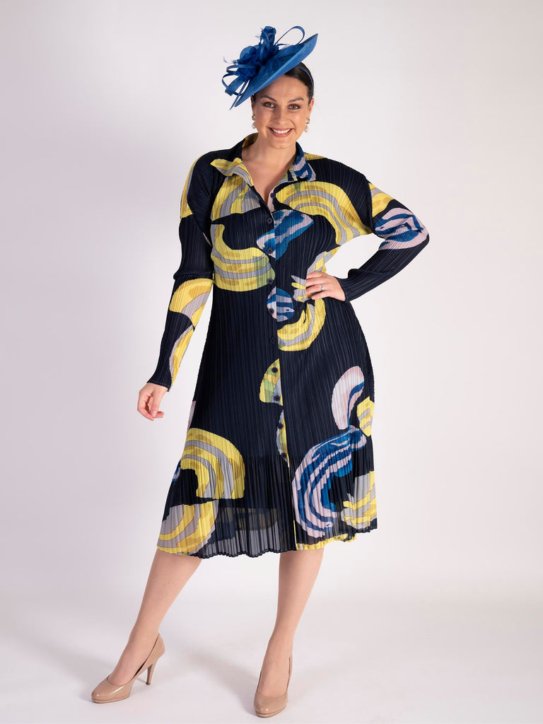Navy Shimmery Plisse Dress main image 1