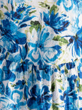 Blue/Multi Floral Print V Neck Crinkle Cotton Midi Dress