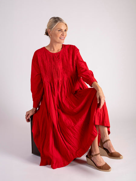 Ruby Pleated Cotton Midi Dress