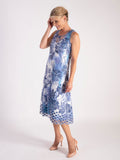 White/Blue 2-in-1 Flower Mesh & Print Dress