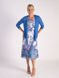 White/Blue 2-in-1 Flower Mesh & Print Dress