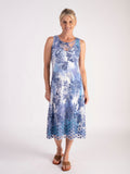 White/Blue 2-in-1 Flower Mesh & Print Dress