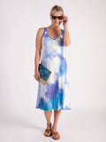 White/Blue 2-in-1 Flower Mesh & Print Dress