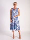 White/Blue 2-in-1 Flower Mesh & Print Dress
