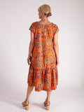 Burnt Orange/Multi Exotic Paisley Print Crinkle Cotton Midi Dress
