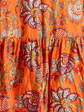 Burnt Orange/Multi Exotic Paisley Print Crinkle Cotton Midi Dress