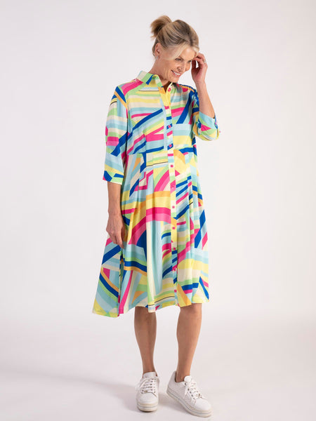 Lime/Multi Abstract Geometric Wave Shirt Dress - Promotion Until 31st May 2025