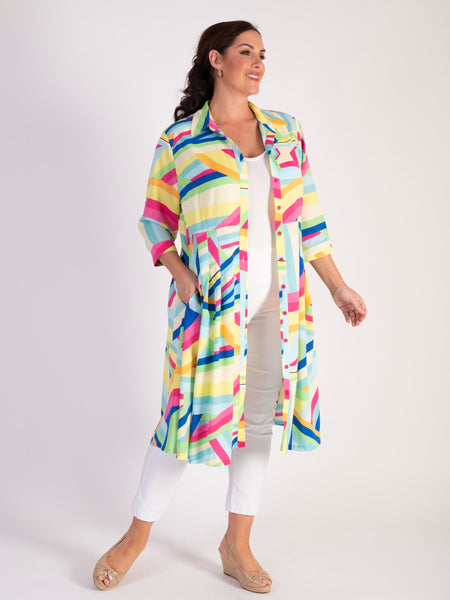 Lime/Multi Abstract Geometric Wave Shirt Dress