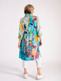 Aqua/Multi Abstract Paint Flower Garden Shirt Dress