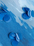 Cobalt/Grey Splash Print Pleated Dress With Chiffon Flower Detail