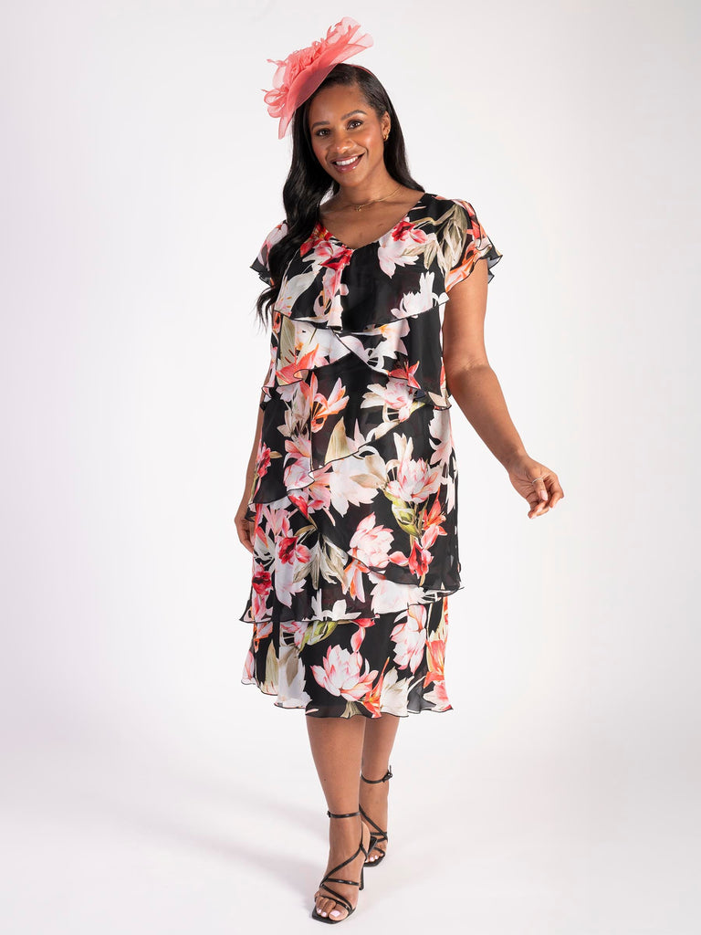 Black Lily Printed Chiffon Multi Layer Dress Black Lily Printed Chiffon Multi Layer Dress