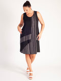 Black Dotted Print Sleeveless Linen Mix Dress