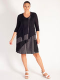 Black Dotted Print Sleeveless Linen Mix Dress