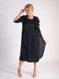 Black Pleated Dress With Chiffon Flower Details