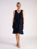 Navy Sleeveless Tiered Dress with Embellished Shoulder Detail