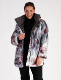 Dark Grey Japanese Inspired Print Zip Front Quilted Reversible Jacket