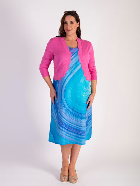 Blue Wave Linen Blend V-Neck Dress