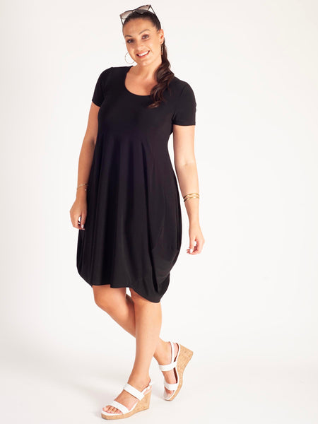 Navy Short Sleeve Balloon Dress