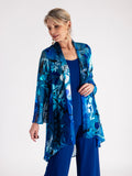 Marina/Cobalt Hand Painted Tropical Silk Mix Devoree Jacket with Split Cuff Detail