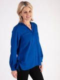 Cobalt Crepe Shirt With Side String Detail