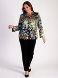 Glamorous Black/Multi Garden Flower Jacket with Gold Stud Fastenings