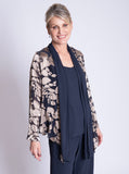 Pewter/Gold Cascading Leaf Devoree Jacket With Contrast Chiffon Front