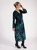 Teal/Black Château Jardin Cowl Neck Velvet Devore Bubble Dress