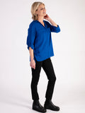 Cobalt Crepe Shirt With Side String Detail