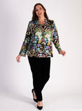 Glamorous Black/Multi Garden Flower Jacket with Gold Stud Fastenings