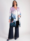 Lilac/Blue Floral Border Print Edge to Edge Contrast Lined Duchess Satin Coat