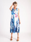 White/Blue Botanical Garden Mesh Dress with Stunning Cut-Out Detail