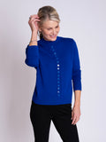Cobalt Button Detail Funnel Neck Fine Knit Sweater