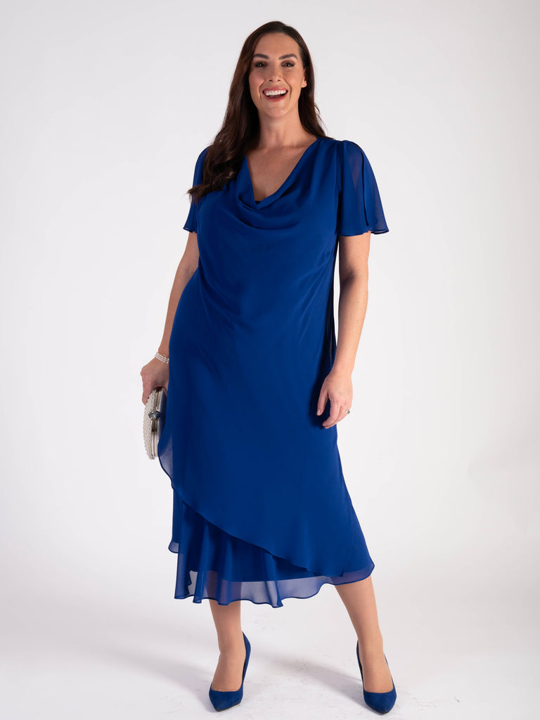 Cowl Neck Chiffon Dress Cowl Neck Chiffon Maxi Bridesmaid Dress With  Hand-worked Petal