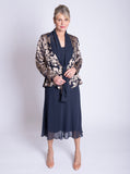 Pewter/Gold Cascading Leaf Devoree Jacket With Contrast Chiffon Front