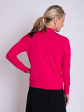 Hot Pink Button Detail Funnel Neck Fine Knit Sweater