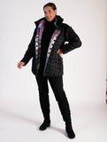 Black/Abstract Spot Print Zip Front Quilted Reversible Jacket - Black Friday Comes Early