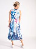 White/Blue Botanical Garden Mesh Dress with Stunning Cut-Out Detail