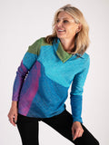 Sky/Green Abstract Swirl Print Cowl Neck Top