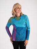 Sky/Green Abstract Swirl Print Cowl Neck Top