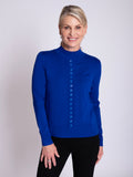 Cobalt Button Detail Funnel Neck Fine Knit Sweater