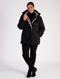 Black/Abstract Spot Print Zip Front Quilted Reversible Jacket - Black Friday Comes Early