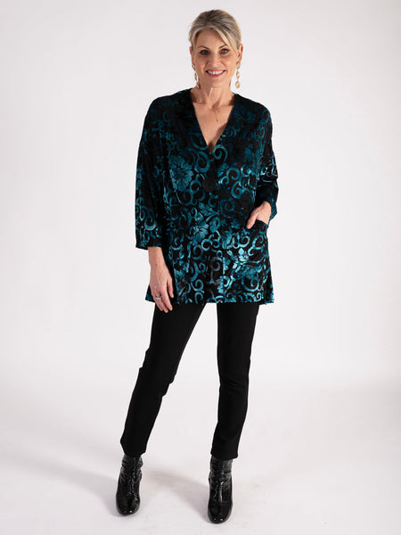 Teal/Black Château Jardin Kimono Velvet Devore Jacket