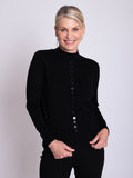 Black Button Detail Funnel Neck Fine Knit Sweater
